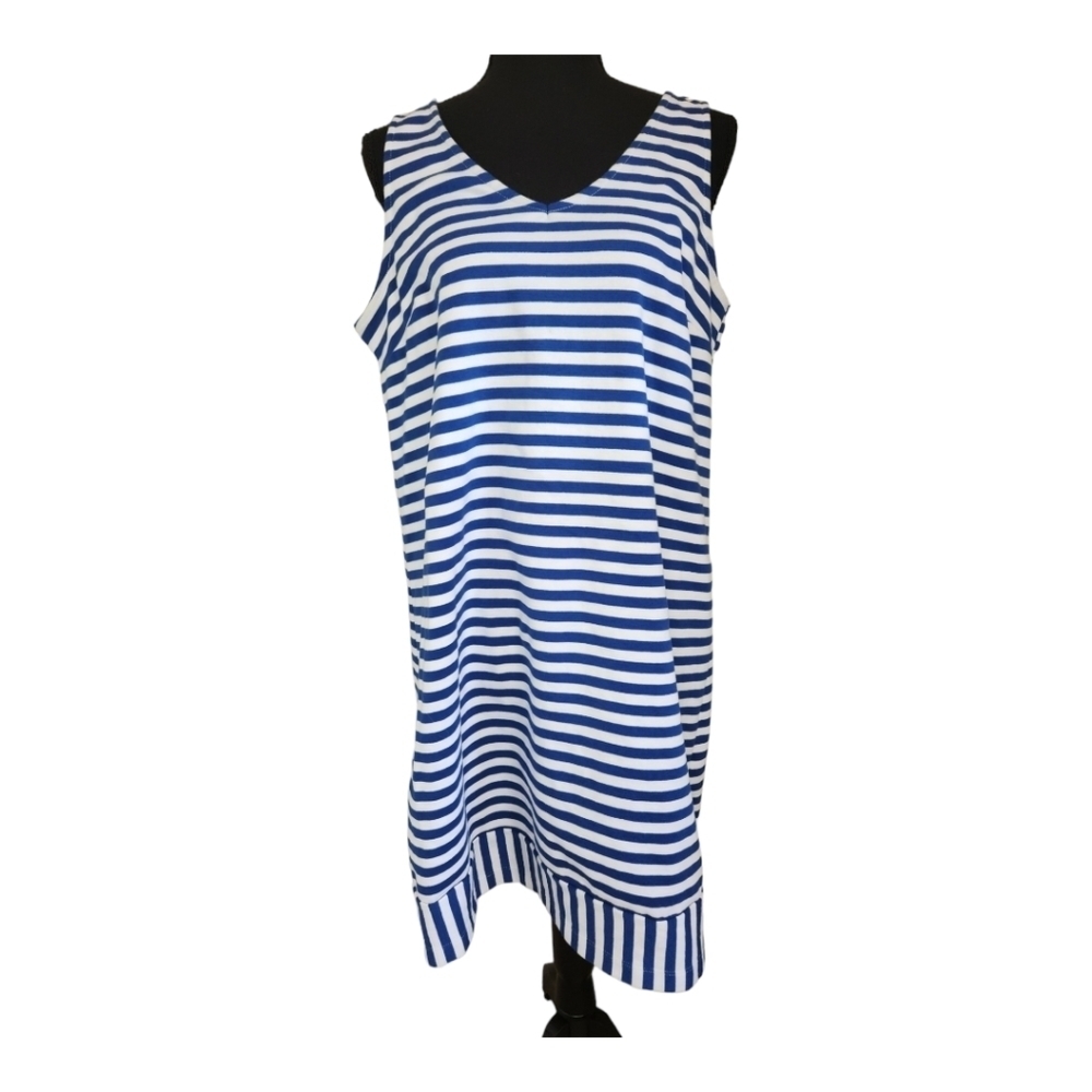 OLD NAVY striped sleeveless midi dress blue white size large
